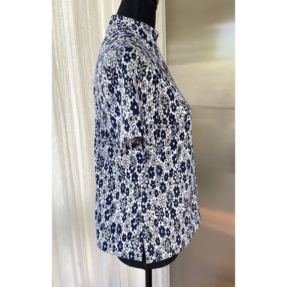 Vintage 70s top, crazy daisies, navy blue short sleeves shirt - Picture 8 of 9